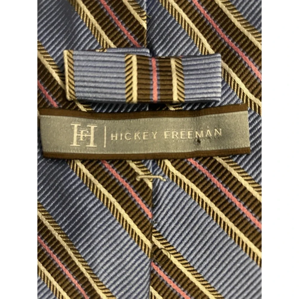 Hickey Freeman Neckwear Tie Blue Brown Diagonal Striped Italy 100% Silk JBHS